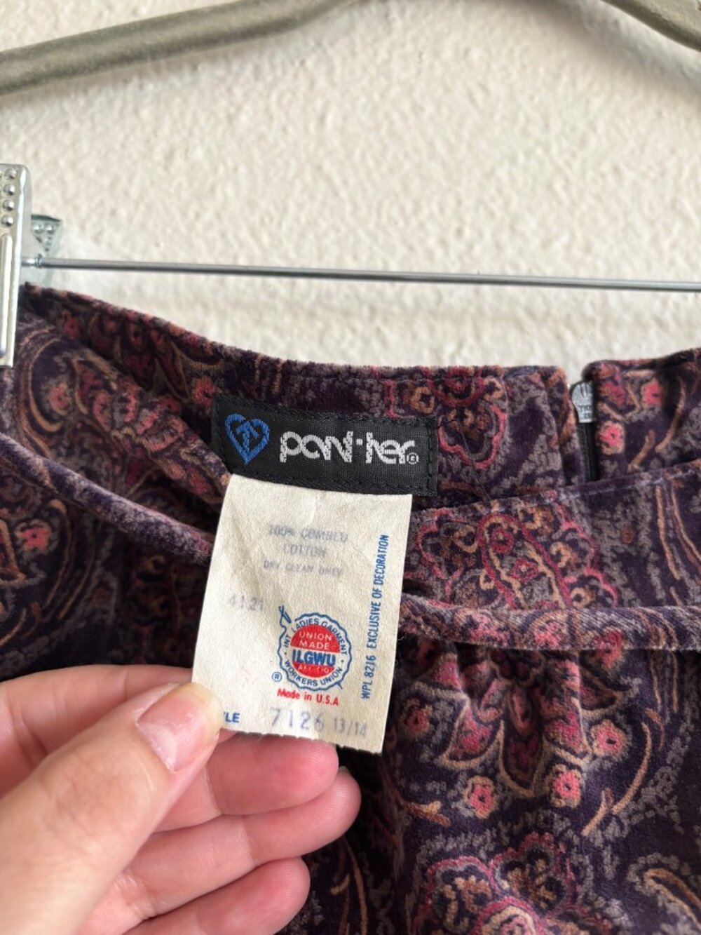 Vintage Povtec Paisley Velvet A Line Midi Skirt Purple Red Cotton Lightweight - Picture 4 of 14